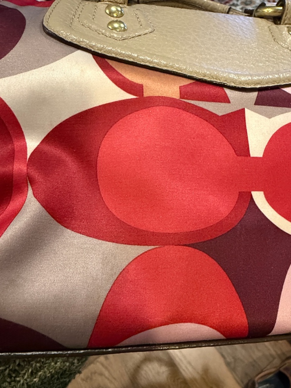 Coach Ashley Scarf Print in Signature Print Satchel with Beige Leather Trim - Picture 8 of 11